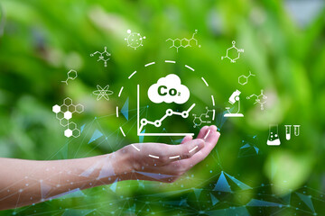 Wall Mural - crystal globe with clean hydrogen energy concept and co2 for sustainable environment.