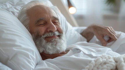 Wall Mural - Happy senior man sleeping, taking a nap, smiling