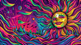 Fototapeta  - A psychedelic Sun. Generative AI