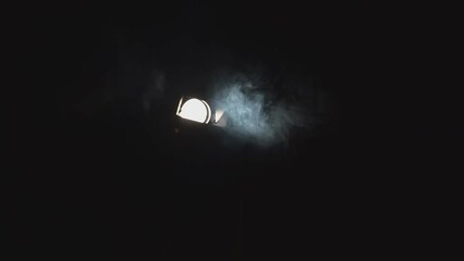 Poster - Close-up of smoke moving in spotlight. Media. Single spotlight light in dark with smoke. Beautiful streams of smoke move with spotlight