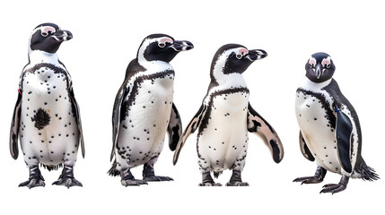 Wall Mural - African penguin collection (portrait, lying, standing) isolated on a white background, animal bundle
