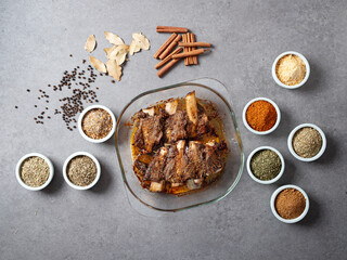 Wall Mural - Grilled beef ribs and various spices