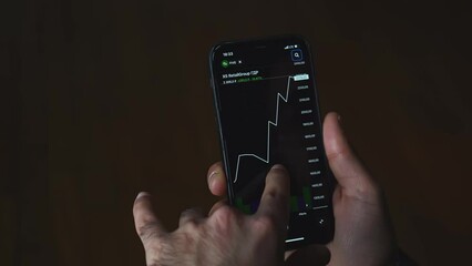 Aufkleber - Crypto currency trading chart mobile phone. Media. Close-up of man looking at currency chart on his phone. Cryptocurrency chart on stock exchange from your phone