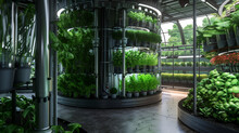 Modern Hydroponic Farming Concept, Futuristic Food Farming Techniques Or Technology, Modern Vertical Farming 