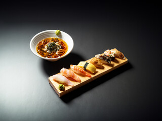 Sticker - Variety of sushi and cold buckwheat noodles