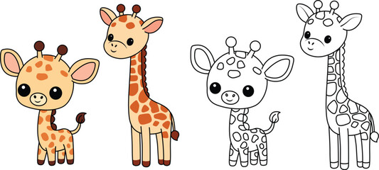 Wall Mural - Cute Giraffe Coloring Page For Kids