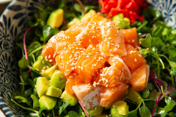 Wall Mural - Salmon salad with avocado in a bowl