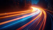 A long road with bright orange and blue streaks of light