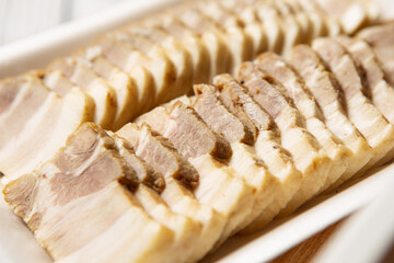 Wall Mural - Boiled pork on a plate, Korean food