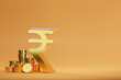 3D rendering Indian Rupee sign, Indian rupee sign and golden coin, Financial and banking about house concept, Investment and financial success concept background.