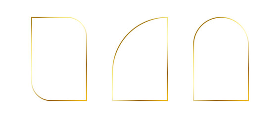 Poster - Golden thin frames set. Gold geometric borders in art deco style. Thin linear arch and curved shape collection. Yellow glowing shiny boarder element pack. Vector bundle for photo, cadre, decor, poster