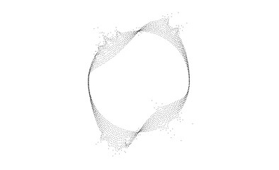 Aufkleber - Black dotted wavy lines with dissolve effect. Stipple disintegrating curved circle. Halftone textured sphere with noise grain. Round grunge particles or speckles. Dispersing dot work. Vector