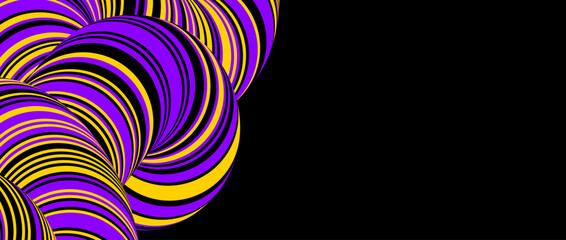 Poster - Black yellow purple twisted tube background. Abstract striped knot concept wallpaper. Liquid line pipe or cord shape for banner, poster, flyer, booklet, brochure, leaflet. Vector flowing rope backdrop