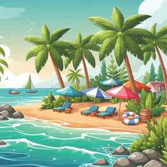 Wall Mural - Illustration of beach scenery during the day landscape