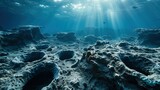 Fototapeta Do akwarium - Ocean's Depths Illuminated, This captivating image showcases the serene beauty of the ocean floor as sunlight filters through the water, casting an otherworldly glow over the coral and marine life