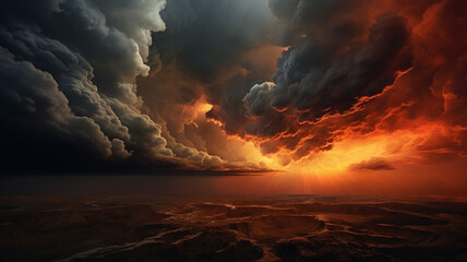 Poster - Dramatic sky and clouds orange landscape