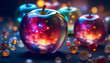 A crystal apple with colorful stars and galaxies inside