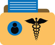 Medical records icon. Caduceus and personal health record imagery sign. Medical folder with patient history file symbol.  Medical report logo.flat style.