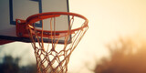 Fototapeta Sport - basketball hoop against sky, Beautiful basketball ring Sport and healthy lifestyle, Basketball hoop and ball on basketball court at sunset sport background,Generative AI