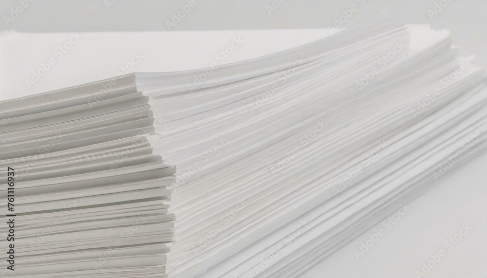 3D illustration of close-up texture background of stacks of white paper ...