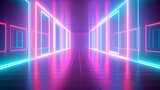 Fototapeta Perspektywa 3d - Futuristic sci-fi corridor with glowing and vibrant neon lights