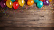 Happy Birthday Party with Colorful Carnival Background Confetti and Festive Wooden
