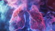 A close up of a lung with a purple and red color scheme, lungs cancer disease