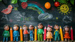 © Fokke Baarssen - A group of children stand in front of a chalkboard, each holding a pencil. They are celebrating Teachers Day in a classroom setting