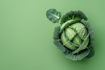 Wall Mural - Cabbage Head on Green Background