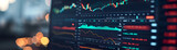 Fototapeta  - Close-up view of a stock market monitor showing dynamic financial charts and trading data in a business environment.