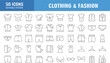 © ARIF MIFTAHUL ANWAR - Clothing line icon set. Dress, polo t-shirt, jeans, winter coat, jacket pants, skirt minimal vector illustrations. Simple outline signs for fashion application.