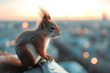 a squirrel on top of a tall building in the city
