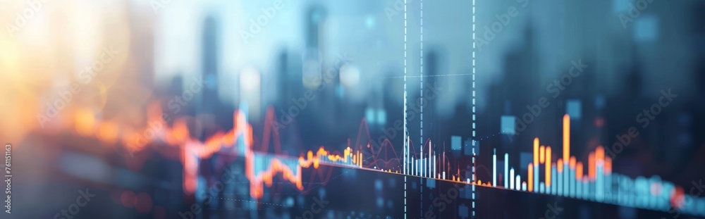 Financial stock market charts with trend lines, blue charts, orange and ...