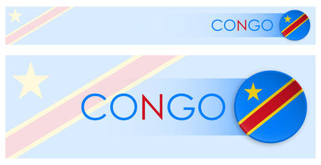Wall Mural - Congo flag horizontal web banner in modern neomorphism style. Webpage Congo country header button for mobile application or internet site. Vector