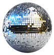 Silver disco mirror ball with blue and gold reflections