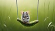 A Mouse On A Swing Made From A Blade Of Grass