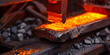 A piece of red hot metal is being carefully poured into the open muffle furnace, creating a bright fiery glow. The intense heat causes the metal to liquefy before it is engulfed by the furnace.