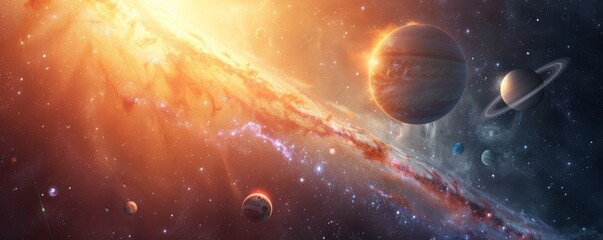 A view of a galaxy in space. Planets in space.