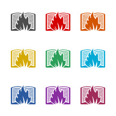 Sticker - Fire and book icon isolated on white background. Set icons colorful