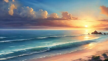 Wall Mural - Beautiful sea side landscape in beach at sunset