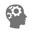 Thinking, creativity brain and mind vector. Profile head and gear, brainstorming icon.