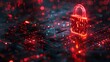 Digital background features red padlock icon on glowing data code