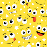 Fototapeta Perspektywa 3d - Seamless pattern with emoticons with different mood. Tiling pattern with cartoon emoji faces. Endless texture can be used for pattern fills, web page background, fabric texture. Vector EPS8