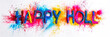 HAPPY HOLI made by colorful; splash poder. Festive banner for Indian Holi day celebration,