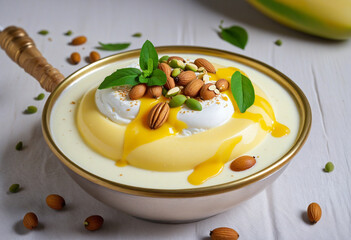 Mango shrinkhand, traditional indian dessert made of yogurt , mango and honey