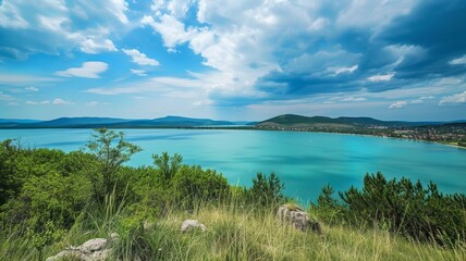 Wall Mural - picture of Lake Balaton created by artificial intelligence, beautiful colors and beautiful lights