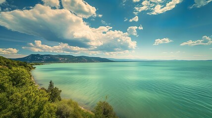 Wall Mural - picture of Lake Balaton created by artificial intelligence, beautiful colors and beautiful lights