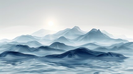 Poster - Landscape background with hand drawn line pattern. Ocean sea art with natural template. Banner design and wallpaper in vintage style.