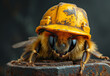 Bee wearing yellow construction helmet