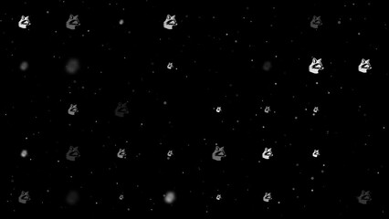 Poster - Template animation of evenly spaced raccoon head symbols of different sizes and opacity. Animation of transparency and size. Seamless looped 4k animation on black background with stars